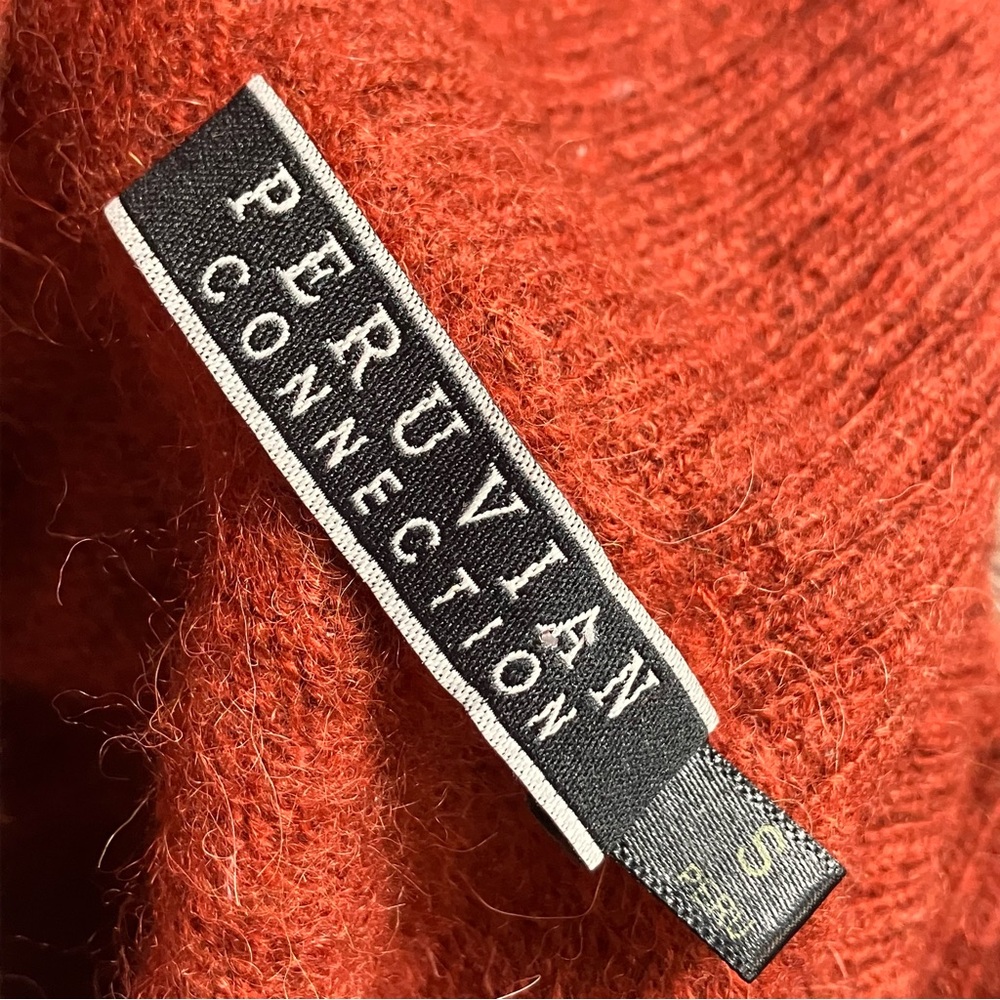 Peruvian Connection Brimfield henley sweater‎ royal alpaca pullover Orange Small - Picture 9 of 9